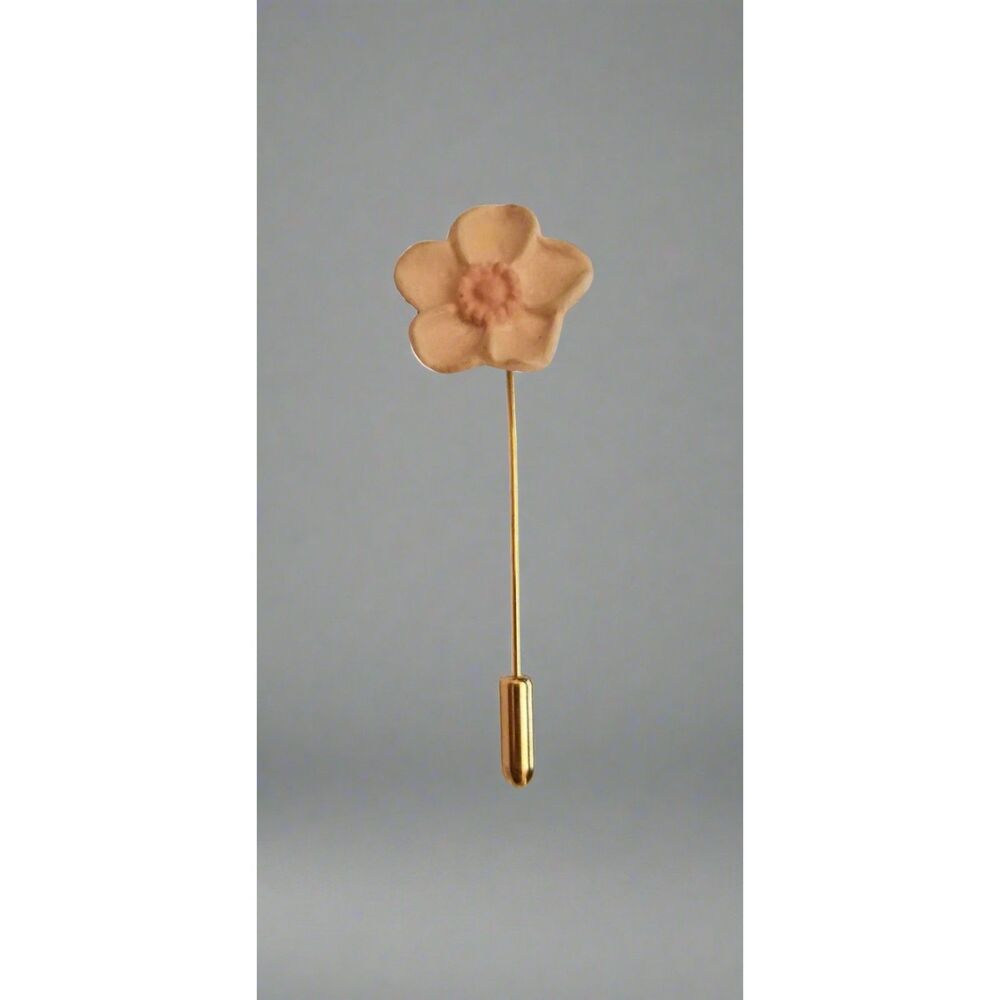 Vintage Pink Dogwood Flower Stick Pin – Gold Tone Floral Brooch Pin